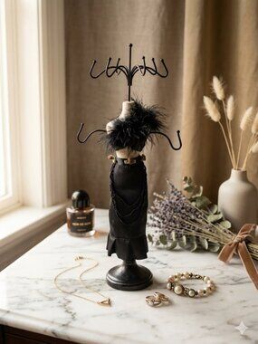 Vintage Mannequin Jewelry Stand Black Dress Necklace Holder Display